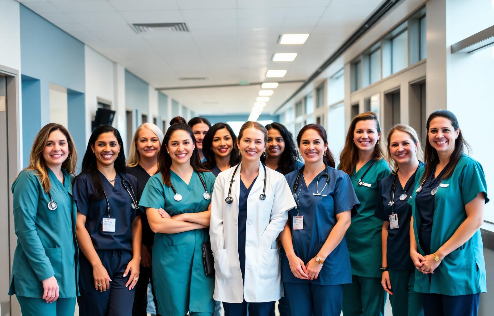 Equipe hospitalar sorridente reunida